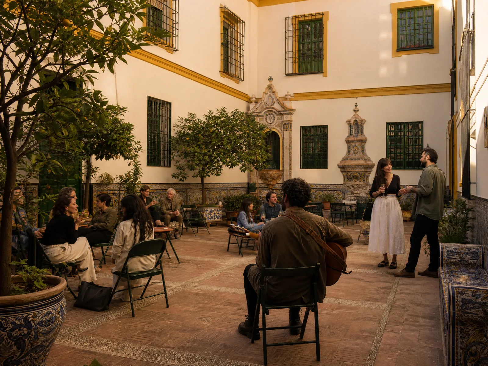 Encuentro cultural al atardecer en Sevilla